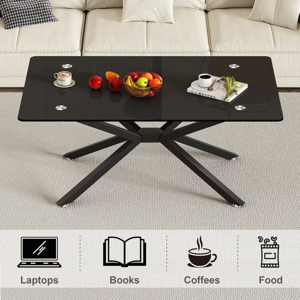 English Elm 39.37" Rectangle Black Glass Coffee Table – Modern Design With Durable Metal Legs For Any Space W241P227961