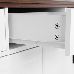 English Elm 63" Fluted Sideboard Buffet Cabinet with Coffee Bar Storage, 4 Doors 3 Drawers, Smooth Silent Slides White W2917P319113