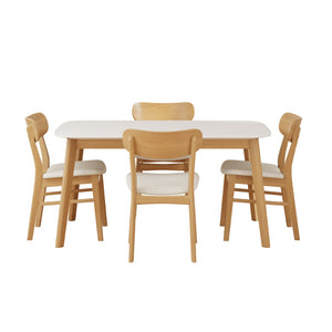 English Elm [video] 5 Piece Mid-century Rubberwood Dining Set with Cushioned Chairs for Modern Homes Light Beige,White+Oak N759S005002K