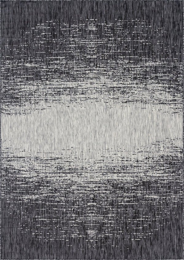 Unique Loom Outdoor Modern Ombre Machine Made Abstract Rug Charcoal Gray, Ivory/Gray 7' 1" x 10' 0"