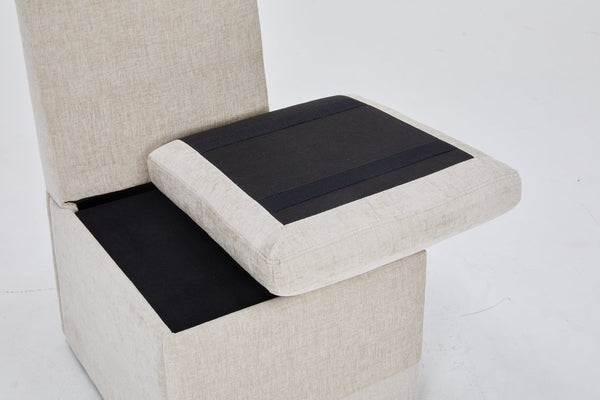 English Elm Linen Armless Dining Chair with Casters and Hidden Seat Storage, Smooth Mobility & Versatile Use Beige W2069P288877