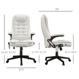 English Elm Homcom High Back Vibration Massage Office Chair With 6 Vibration Points, Heated Reclining Pu Leather Computer Chair With Armrest and Remote, White