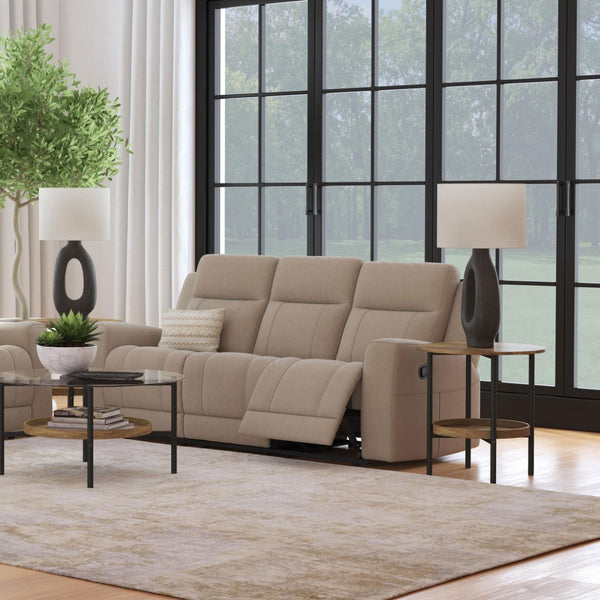 English Elm Slater Manual Reclining Sofa with Channel Tufted Back and Suede Leatherette Upholstery Taupe B062P440392