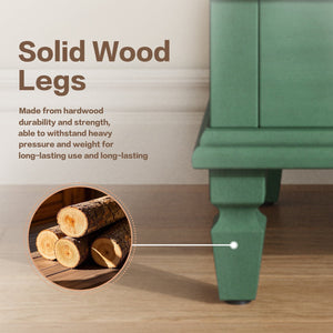 English Elm Rustic Retro Green 55" Tall Storage Cabinet with Carved Doors, Drawer & Solid Wood Legs for Home Decor Antique Green W1445P376553