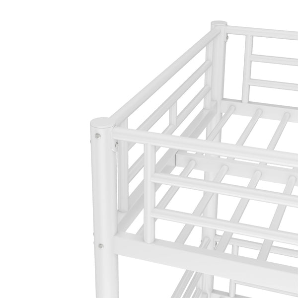 English Elm Twin Triple Metal Bunk Bed Matte Powder Coated Frame with Full Safety Guardrails Light White W1580S00585