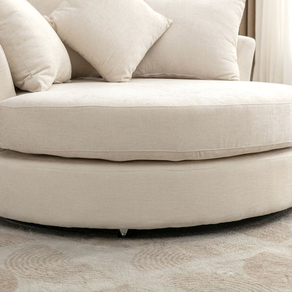 English Elm Orisfur. 360° Swivel Barrel Chair with Storage Ottoman, Plush Chenille, Pocket Spring Seat, 4 Pillows Cream WF323718AAA