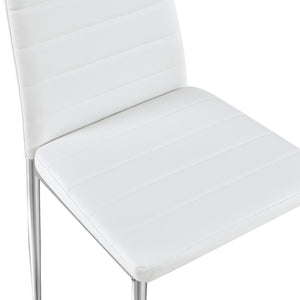 English Elm Modern Dining Chair Set for 4 — White PU Leather Seats, Silver Chrome Legs, Comfortable 280lb Capacity W241P294834
