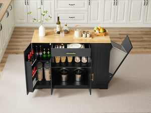 English Elm 53'' Kitchen Island with Drawers & Trash Storage, Modern Farmhouse Black, 53.2"x20.9"x38" Durable Design W1820P266160