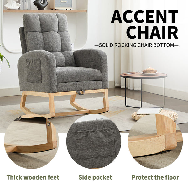 English Elm Modern Accent Rocking Chair With Adjustable Footrest, High Backrest & Side Pocket For Ultimate Comfort W2725P276962