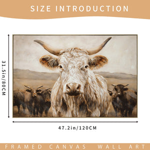 English Elm White White Highland Cow Canvas Wall Art - Framed Solid Wood Minimalist Farmhouse Print for Living Room Bedroom Décor Gift W3374P322232
