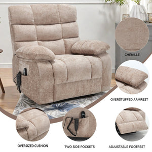 English Elm Lift Power Recliner Chenille Chair Dual Motor Massage Heat 350 Lb Capacity Living Room Beige W3224P288641