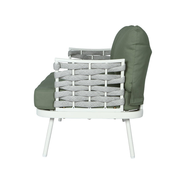 English Elm Christopher Knight Home® - Mariano Hand-Woven Rope Loveseat with Water-Repellent Cushions, Rust-Resistant Aluminum Frame Green,Off White N773P277439G