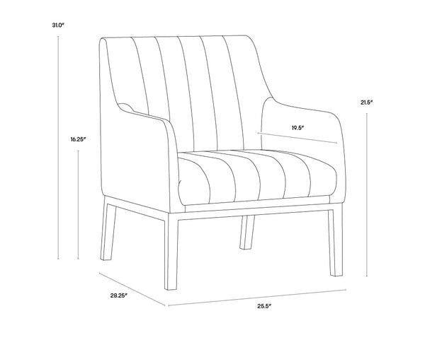 Sunpan Wolfe Lounge Chair - Retro Mid-Century Design with Channel Stitching and Rustic Bronze Steel Frame Bravo Metal