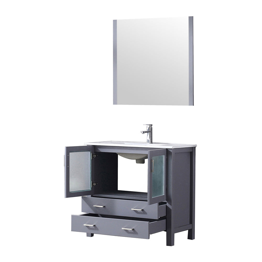 English Elm Dark Grey Bath Vanity 36in W x 18.25in D with White Ceramic Top, Chrome Faucet, 34in Mirror, Durable Finish B2731S01289