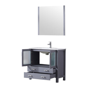 English Elm Dark Grey Bath Vanity 36in W x 18.25in D with White Ceramic Top, Chrome Faucet, 34in Mirror, Durable Finish B2731S01289