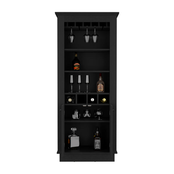 English Elm Lafayette Elegant Bar Cabinet with 4-Bottle Wine Rack, 10-Glass Holder and Spacious Dual-Door Storage Black 34 L x 27 W x 5 H B070S00327