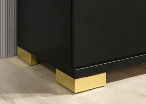English Elm Black Sleek Chest with Gold Accents and Acrylic Trim, Dust‑Proof Drawers, Metal Bracket Legs, Modern Appeal Black,Gold 20 L x 35 W x 50 H B2741P370857