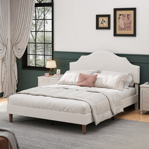 English Elm Queen Upholstered Platform Bed Frame with Adjustable Headboard 32.9"-37", Linen, White, 1000lb Capacity W1716P371756