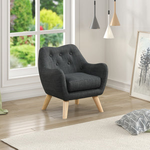 English Elm Linen Kids Chair with Button Tufted Back and Natural Wooden Legs — Cozy, Durable Seating for Playrooms Dark Gray B016P404107