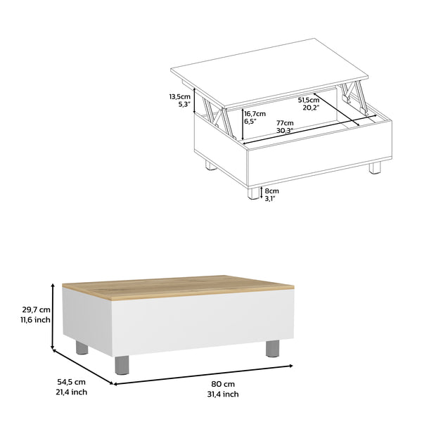 English Elm Aran Lift Top Coffee Table with Concealed Storage, Wheels & Smart Locking, White Light Oak Finish B097132901