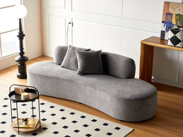 English Elm 90" Curved Sofa with Velvet Upholstery, Ergonomic Half-Moon 4-Seater with High-Density Foam Comfort Grey B2735P320310