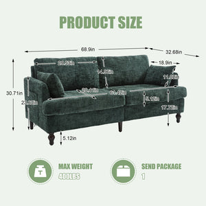 English Elm Modern chenille 2-seater sofa with LED lighting, USB charging, storage pocket, sturdy wood legs Emerald W395P318546