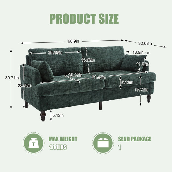 English Elm Modern chenille 2-seater sofa with LED lighting, USB charging, storage pocket, sturdy wood legs Emerald W395P318546