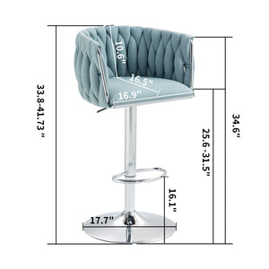 English Elm 360° Fabric Swivel Bar Stools Set of 2 with High Rebound Sponge Cushions, Adjustable Metal Legs, Modern Design Blue W2215P252782