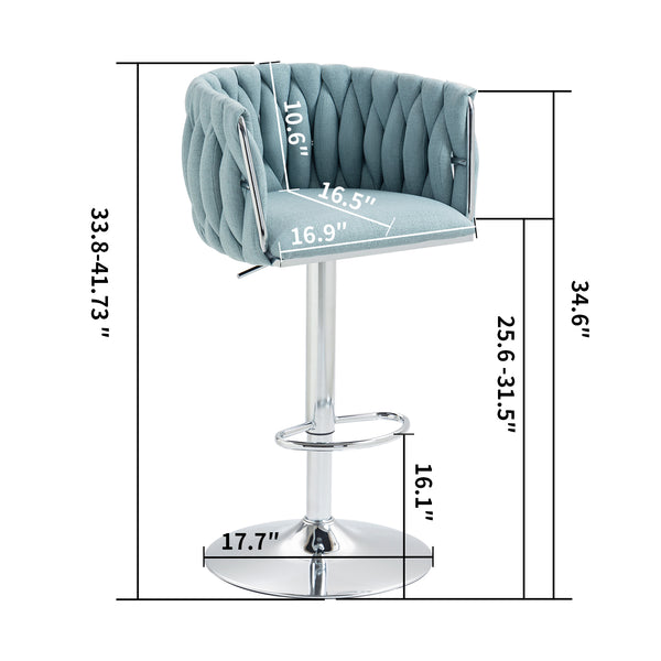 English Elm 360° Fabric Swivel Bar Stools Set of 2 with High Rebound Sponge Cushions, Adjustable Metal Legs, Modern Design Blue W2215P252782
