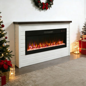 English Elm 65" Wall Mantel Electric Fireplace with Led Flame Heater for Living or Bedroom W1769S00016