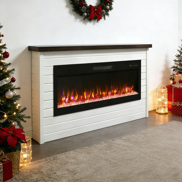 English Elm 65" Wall Mantel Electric Fireplace with Led Flame Heater for Living or Bedroom W1769S00016