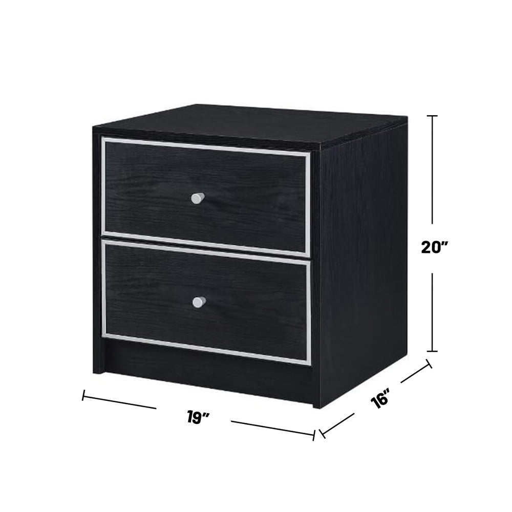 English Elm 2 Storage Drawers Nightstand Industrial Black Accent Table with Silver Pulls, Spacious Top & Hidden Storage B016P256520