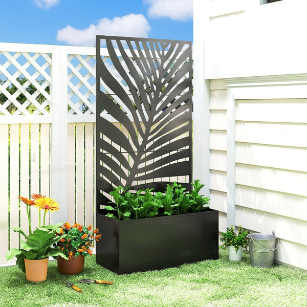 English Elm Outsunny Galvanized Steel Raised Planter with Built-in Trellis for Vertical Garden Growth W2225P485568