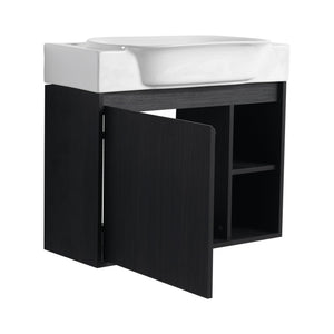 English Elm 28'' Wall-Mounted Bathroom Vanity with Glossy White Ceramic Sink, Soft-Close Doors, Water-Resistant Plywood Finish (Easy Assembly, KD Packing) W999P310767