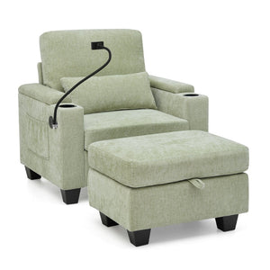 English Elm Single Chenille Manual Recliner with Usb Port Hidden Storage Ottoman and Cup Holders Cyan W487P423654
