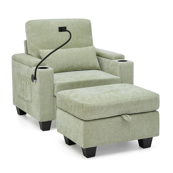 English Elm Single Chenille Manual Recliner with Usb Port Hidden Storage Ottoman and Cup Holders Cyan W487P423654