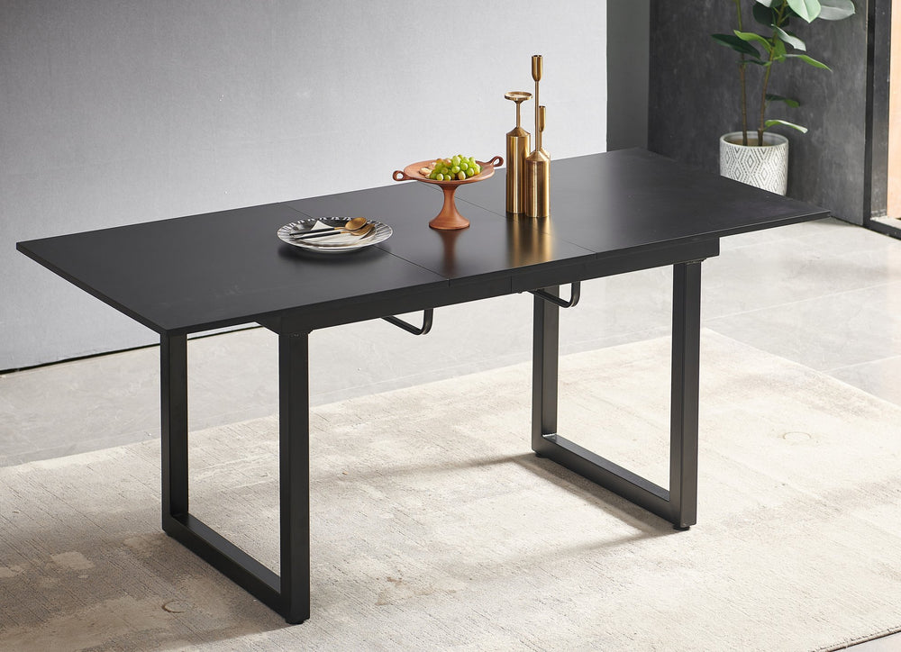 English Elm black Extendable Dining Table with Metal Legs – Modern Space-Saving MDF Top, Adjustable Length for Small Living Rooms (70.86" W x 31.5" D x 29.5" H) W234P181670