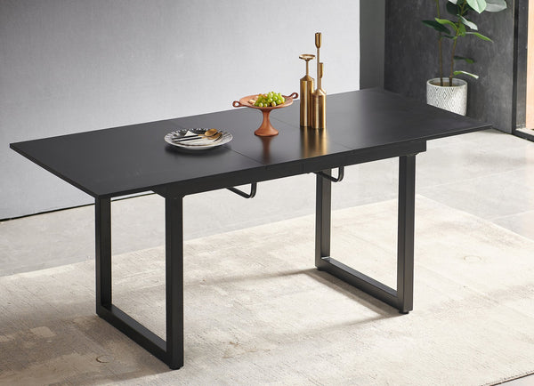 English Elm black Extendable Dining Table with Metal Legs – Modern Space-Saving MDF Top, Adjustable Length for Small Living Rooms (70.86" W x 31.5" D x 29.5" H) W234P181670