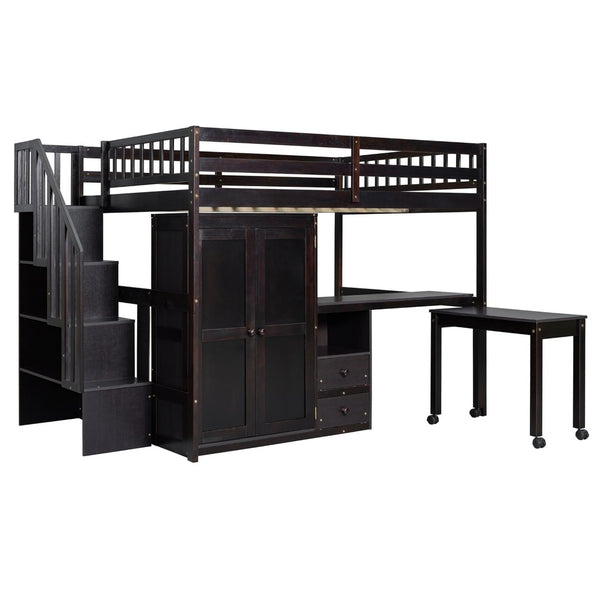English Elm Queen Murphy Bed with Integrated Desk Cabinet Shelves Space Saving Studio Solution Espresso N708S00014P