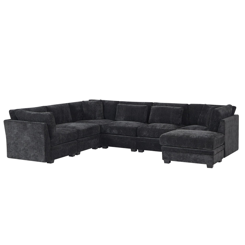 English Elm Christopher Knight Home® - 7-Piece Reversible Modular Corner Sectional In Chic Black Fabric - Versatile Seating For Modern Homes N771P345839_N771P345840_N771P345841_N771P345842H