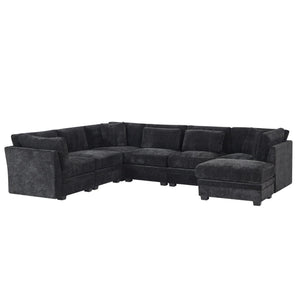 English Elm Christopher Knight Home® - 7-Piece Reversible Modular Corner Sectional In Chic Black Fabric - Versatile Seating For Modern Homes N771P345839_N771P345840_N771P345841_N771P345842H