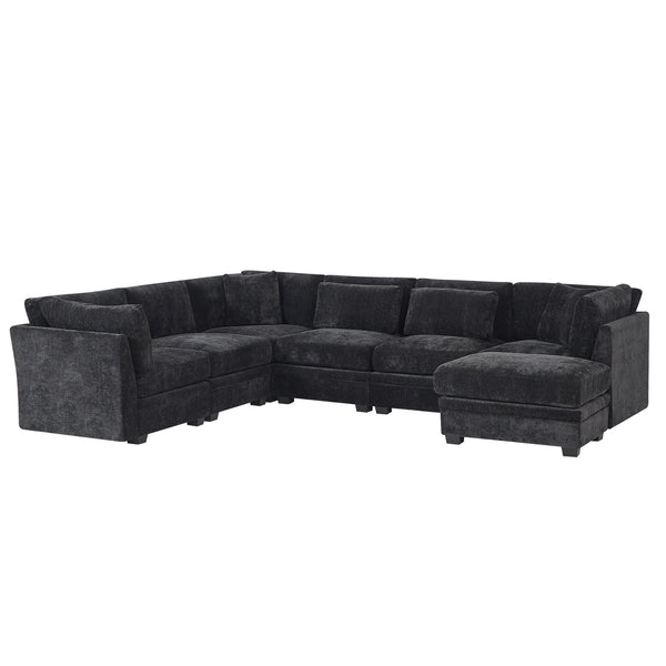 English Elm Christopher Knight Home® - 7-Piece Reversible Modular Corner Sectional In Chic Black Fabric - Versatile Seating For Modern Homes N771P345839_N771P345840_N771P345841_N771P345842H
