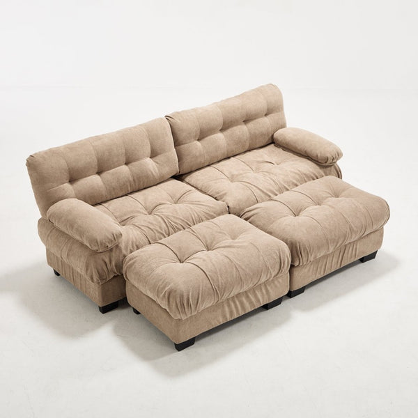 English Elm U Shaped Modular Sectional Sofa Flannelette Cloud Couch Deep Seat Plush Living Room Light Brown W2120S00026
