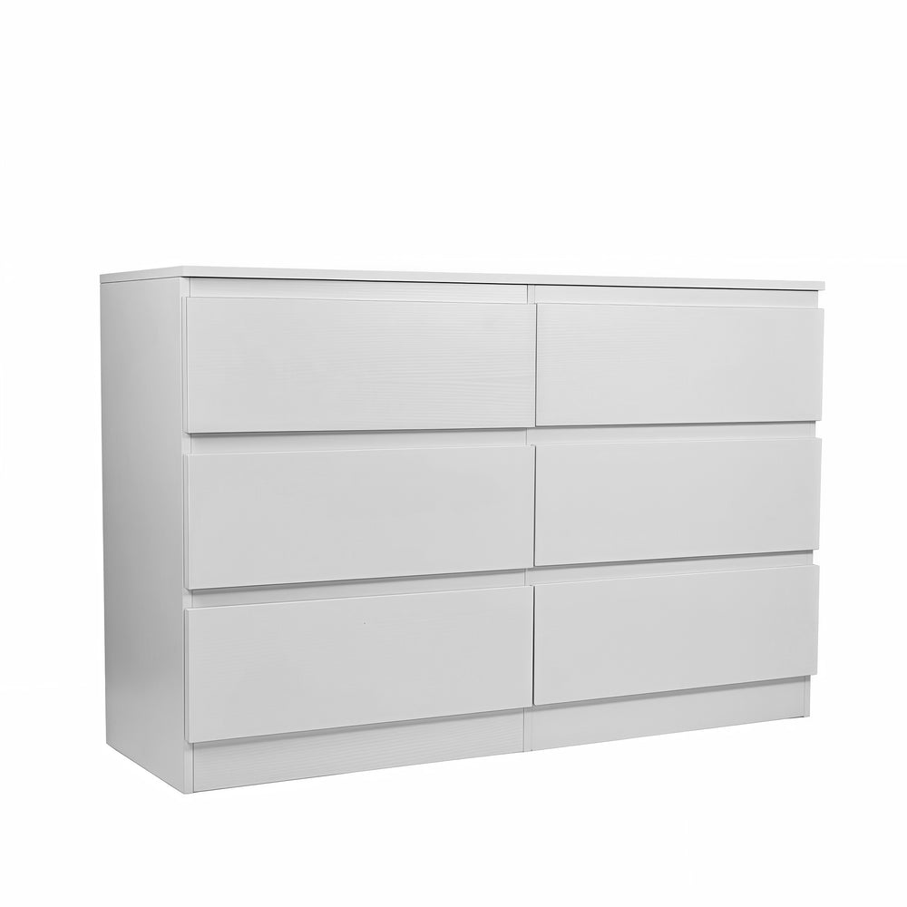 English Elm 6 Drawer Modern Dresser with Concealed Handles, Spacious Top, Durable Wood Storage Cabinet for Bedroom White W3204P318437