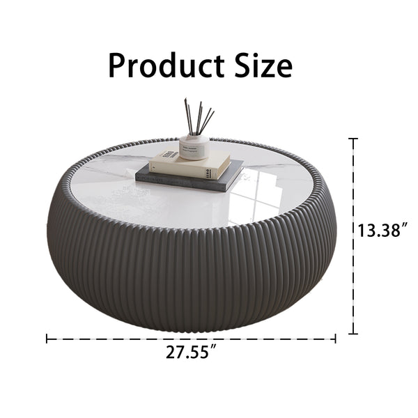 English Elm Light Marble Top Drum-Shaped Leather Coffee Table – Modern Elegance For Living Room And More! W3081P367628