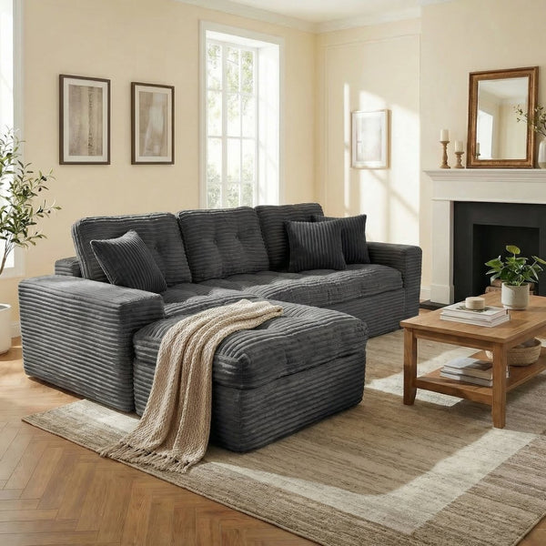 English Elm Modular Cloud Sectional Sofa with Ottoman Plush Velvet Foam Lounge Set W5502S00008