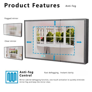 English Elm Led Aluminum Medicine Cabinet Two Door Wall Mount with Anti Fog Vanity Mirror Light W3083P373521