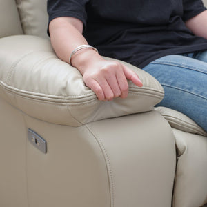 English Elm L Leather Power Reclining Sectional Sofa with USB Ports, Storage Console, Breathable Seating for 5 Cream W791S00016