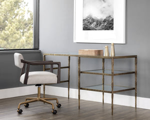Sunpan Bruna Desk - Hand-Hammered Steel Frame with Antique Brass Finish & Clear Glass Top for Unique Style