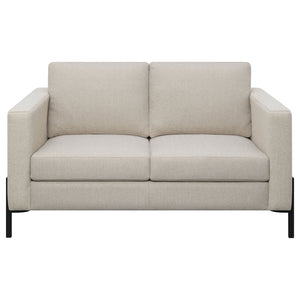 English Elm Dulcie Modern Oatmeal Loveseat with Herringbone Upholstery, Reversible Cushions & Metal Legs B062P358311